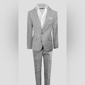 EUC. boys' 10. Black n Bianco slim-fit three-piece light gray windowpane suit